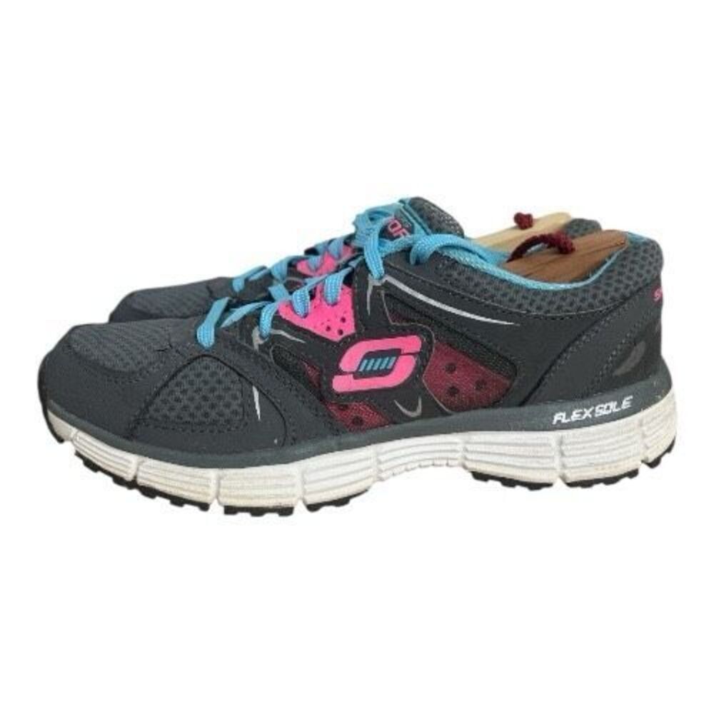 Skechers Women Shoes Size 6 Sport Flex Sole Grey Pink Leather Synthetic Sneakers